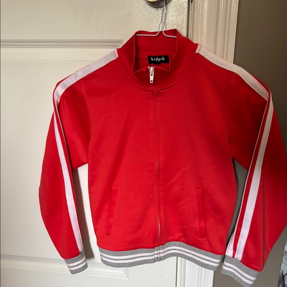 Kidpik Red Jacket with White and Gray Stripes